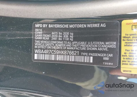 2017 BMW 430I from USA, damaged, VIN WBA4R7C59HK876621